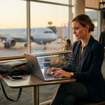 business owner working in airport